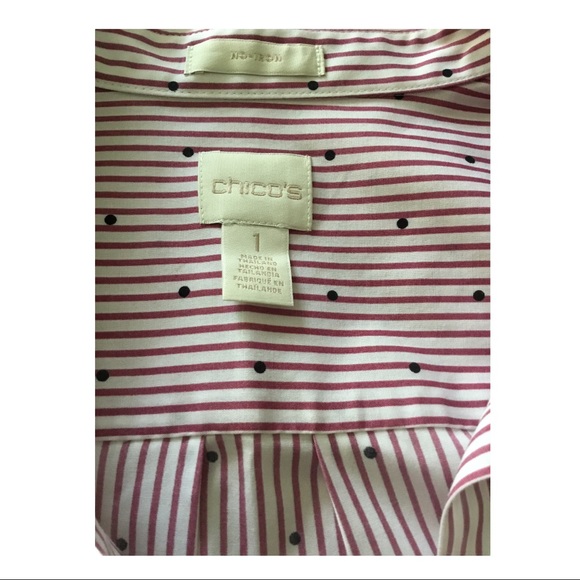 Chico’s Classic Red Striped High Low No Iron Tunic with Black Dots Size 1 NWOT - Picture 6 of 8